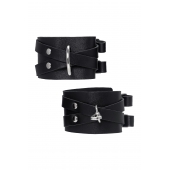 Черные кожаные оковы с двумя перекрёстными ремешками - Pecado - купить с доставкой в Благовещенске