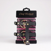 Черные кожаные оковы с розовой строчкой - Crazy Handmade - купить с доставкой в Благовещенске