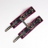Черные кожаные оковы с розовой строчкой - Crazy Handmade - купить с доставкой в Благовещенске