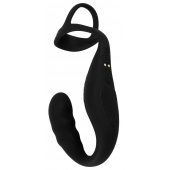 Черное эрекционное кольцо со стимуляцией промежности и анальной пробкой Cock Ring with RC Prostate Plug - Orion - в Благовещенске купить с доставкой