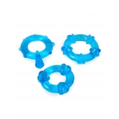 Набор из 3 синих эрекционных колец с различным рельефом - Erowoman-Eroman - в Благовещенске купить с доставкой
