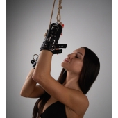 Черные высокие кожаные наручники для подвешивания - Crazy Handmade - купить с доставкой в Благовещенске