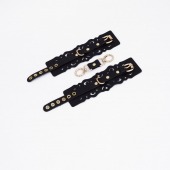 Черные кожаные наручники с узорами и золотистой фурнитурой - Crazy Handmade - купить с доставкой в Благовещенске