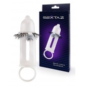 Эластичная насадка на пенис с подхватом мошонки и стимулирующими «ресничками» - Sextaz - в Благовещенске купить с доставкой