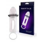 Закрытая насадка на пенис с подхватом мошонки и стимулирующими «ресничками» - Sextaz - в Благовещенске купить с доставкой