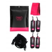 Черно-розовый эротический набор: фиксатор, оковы, наручники, повязка - Erokay - купить с доставкой в Благовещенске