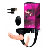 Женский страпон с 2 насадками, вибрацией и пультом ДУ - Erowoman-Eroman - купить с доставкой в Благовещенске