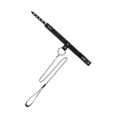 Черный узкий однослойный ошейник с серебристым поводком-цепочкой - Pecado - купить с доставкой в Благовещенске