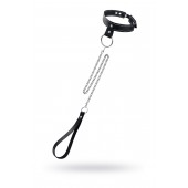 Черный узкий однослойный ошейник с серебристым поводком-цепочкой - Pecado - купить с доставкой в Благовещенске