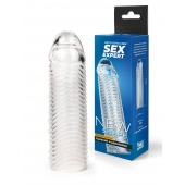 Прозрачная закрытая насадка на пенис с ребрышками - 16 см. - Sex Expert - в Благовещенске купить с доставкой