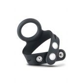 Черное эрекционное кольцо с подхватом мошонки на кнопках VS6 - Blush Novelties - в Благовещенске купить с доставкой