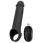 Черная вибронасадка для пениса с хомутом для мошонки и пультом ДУ Remote Controlled Penis Extension - Orion - в Благовещенске купить с доставкой