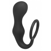Чёрное эрекционное кольцо с анальной пробкой Double Pleasure Anal Plug - Lola Games - в Благовещенске купить с доставкой