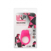 Розовое эрекционное кольцо с щеточкой LIT-UP SILICONE STIMU RING 5 - Dream Toys - в Благовещенске купить с доставкой