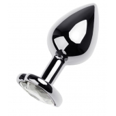 Серебристая анальная пробка с прозрачным кристаллом-сердцем - 8 см. - ToyFa - купить с доставкой в Благовещенске