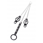 Черно-серебристые зажимы для сосков с кольцом для пениса TOYFA Metal - ToyFa - купить с доставкой в Благовещенске