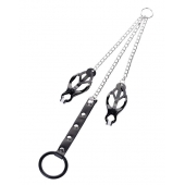 Черно-серебристые зажимы для сосков с кольцом для пениса TOYFA Metal - ToyFa - купить с доставкой в Благовещенске