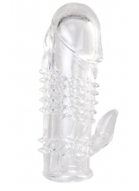 Прозрачная гелевая насадка с шипами и клиторальным отростком - 13 см. - Toyfa Basic - в Благовещенске купить с доставкой
