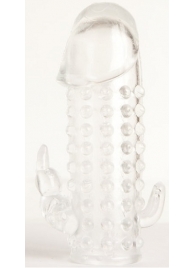 Гелевая прозрачная насадка с 2 отростками - 13 см. - Toyfa Basic - в Благовещенске купить с доставкой