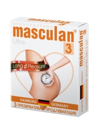 Розовые презервативы Masculan Ultra Long Pleasure с колечками, пупырышками и продлевающим эффектом - 3 шт. - Masculan - купить с доставкой в Благовещенске