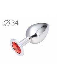 Коническая серебристая анальная втулка с красным кристаллом - 8,2 см. - Anal Jewelry Plug - купить с доставкой в Благовещенске