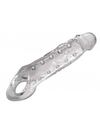 Прозразная закрытая насадка на пенис с поддержкой мошонки Clearly Ample Penis Enhancer - 22 см. - XR Brands - в Благовещенске купить с доставкой
