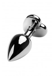 Серебристая коническая анальная пробка с красным кристаллом-сердечком - 7 см. - ToyFa - купить с доставкой в Благовещенске