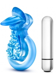 Голубое эрекционное виброкольцо 10 Function Vibrating Tongue Ring - Blush Novelties - в Благовещенске купить с доставкой