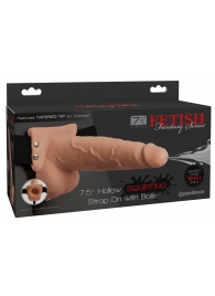 Телесный полый страпон с имитацией эякуляции 7.5  Hollow Squirting Strap-On with Balls Flesh - 21,6 см. - Pipedream - купить с доставкой в Благовещенске