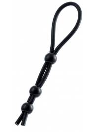 Черное лассо на пенис с тремя бусинами - A-toys - в Благовещенске купить с доставкой