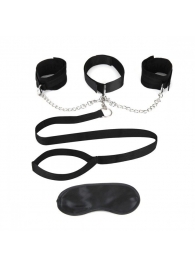 Чёрный ошейник с наручниками и поводком Collar Cuffs   Leash Set - Lux Fetish - купить с доставкой в Благовещенске