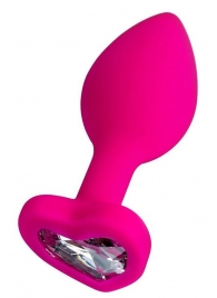 Розовая анальная втулка Diamond Heart с прозрачным кристаллом - 8 см. - ToyFa - купить с доставкой в Благовещенске