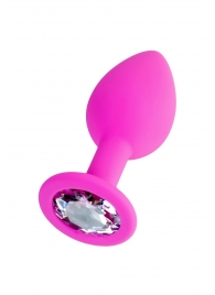 Розовая анальная втулка Brilliant с прозрачным кристаллом - 7 см. - ToyFa - купить с доставкой в Благовещенске