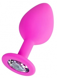 Розовая анальная втулка Brilliant с прозрачным кристаллом - 7 см. - ToyFa - купить с доставкой в Благовещенске