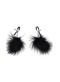 Зажимы на соски с черным пухом Euphoric - Lola Games - купить с доставкой в Благовещенске