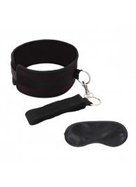 Черный ошейник с длинным поводком Collar and Leash Set - Lux Fetish - купить с доставкой в Благовещенске