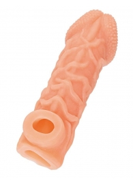 Телесная закрытая насадка с венками Cock Sleeve Size S - 13,8 см. - KOKOS - в Благовещенске купить с доставкой