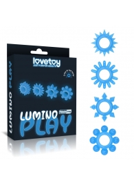 Набор из 4 голубых, светящихся в темноте эрекционных колец Lumino Play - Lovetoy - в Благовещенске купить с доставкой