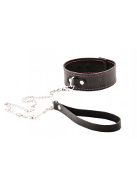 Черный широкий ошейник с красной строчкой и поводком - Crazy Handmade - купить с доставкой в Благовещенске