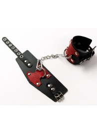 Черные кожаные оковы с красными вставками - Crazy Handmade - купить с доставкой в Благовещенске