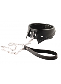 Черный ошейник-воротничок с металлическим поводком - Crazy Handmade - купить с доставкой в Благовещенске