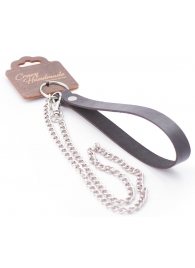 Серебристый металлический поводок с кожаной черной ручкой - 80 см. - Crazy Handmade - купить с доставкой в Благовещенске