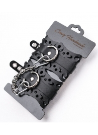 Ажурные наручники из черной кожи - Crazy Handmade - купить с доставкой в Благовещенске