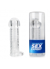 Прозрачная рельефная насадка-реалистик с петлей для мошонки - 13,5 см. - Sex Expert - в Благовещенске купить с доставкой