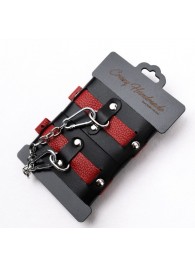 Черно-красные кожаные наручники на металлической сцепке - Crazy Handmade - купить с доставкой в Благовещенске