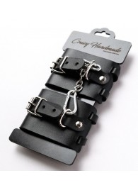 Черные кожаные наручники с ремешками - Crazy Handmade - купить с доставкой в Благовещенске