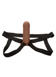 Коричневый фаллопротез из силикона Extension with Harness - 15,75 см. - California Exotic Novelties - купить с доставкой в Благовещенске