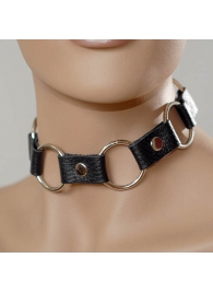 Кожаный черный ошейник с кольцами - Sitabella - купить с доставкой в Благовещенске