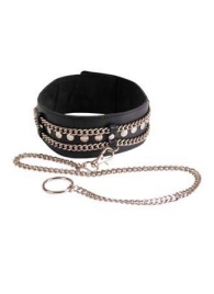 Чёрный ошейник с цепочками и поводком - Sitabella - купить с доставкой в Благовещенске