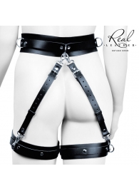 Черный кожаный пояс с гартерами - L-XL - Notabu - купить с доставкой в Благовещенске